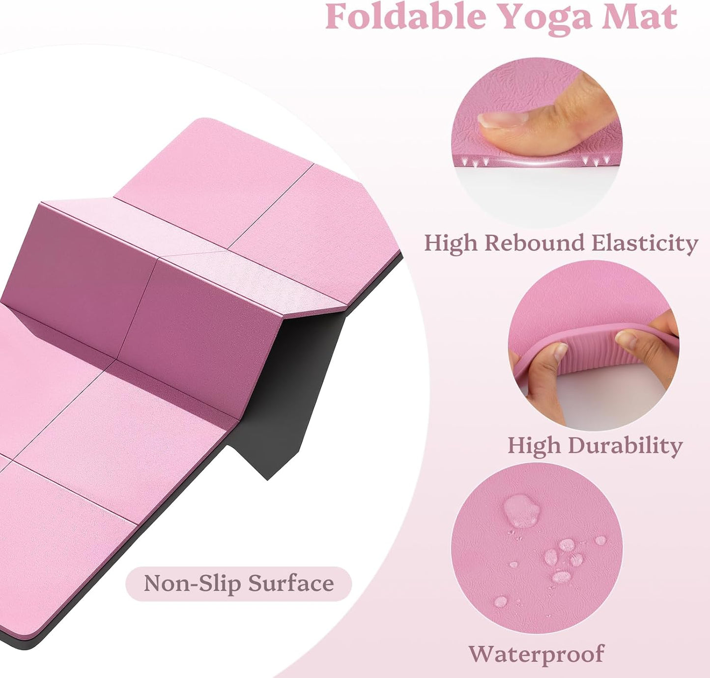 Foldable Yoga Mat Non Slip, Pilates Fitness Mats, 72" x 24" Extra Width ＆ Thick, Anti-Tear Exercise Mat with Carrying Strap and Bag, Workout Mats for Stretching,Yoga Studio,Gym or Home Workouts