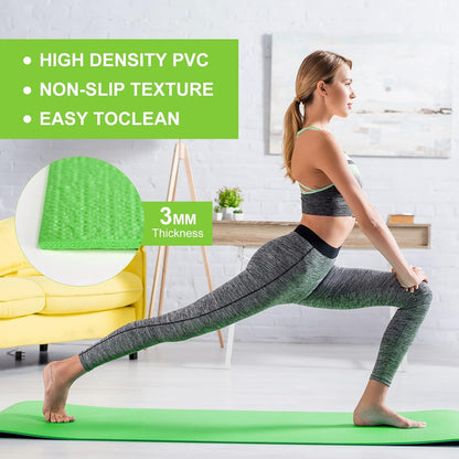 3 mm Thick Yoga Mat Bulk, Non Slip Exercise Workout Fitness Pad for Women Men, Gym Home Yoga Pilates, Easy to Clean, Sturdy PVC