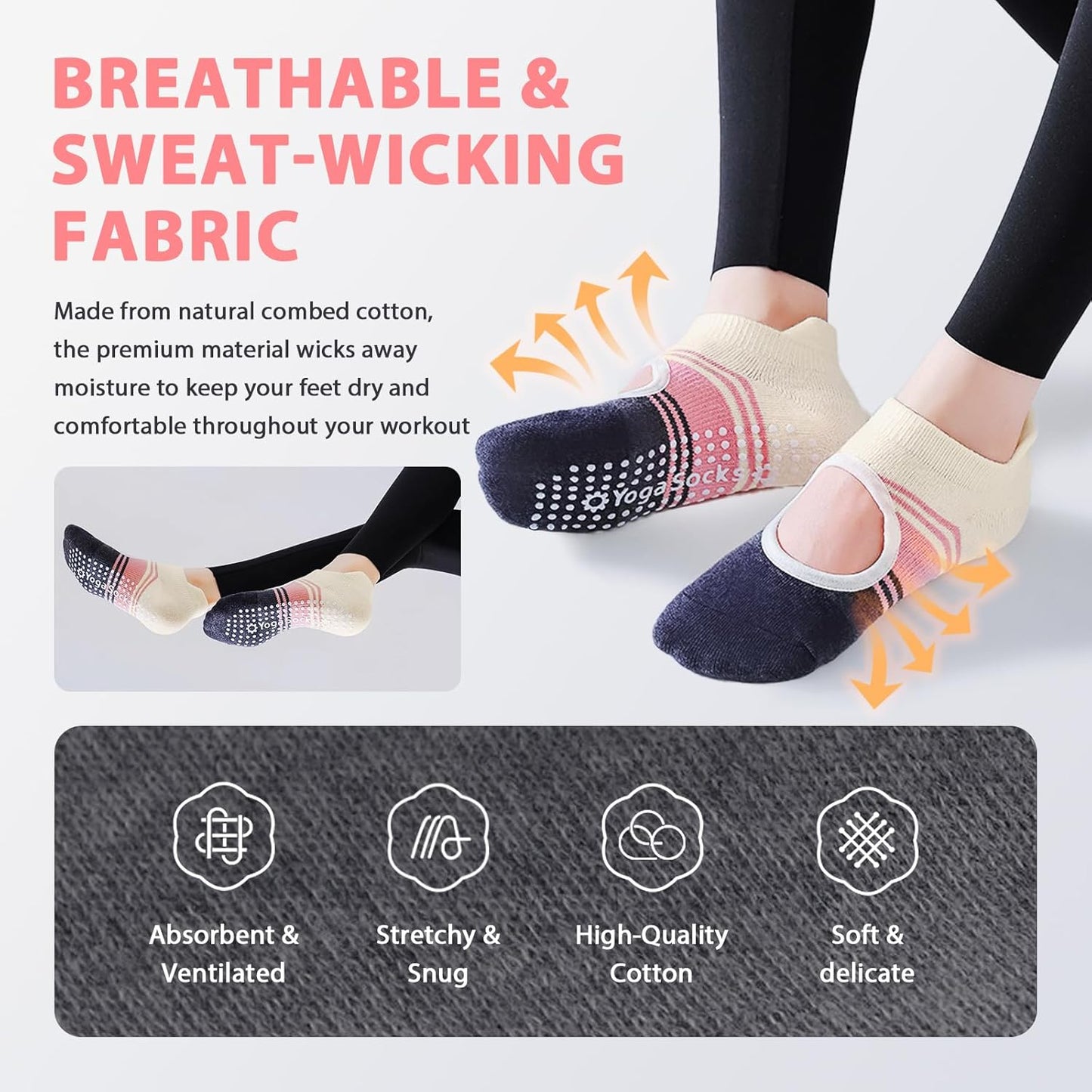 Pilates Socks for Women Grip Yoga Non Slip Socks for Barre Dance Workout Hospital