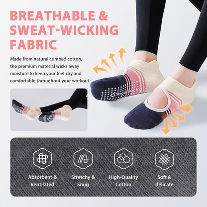 Pilates Socks for Women Grip Yoga Non Slip Socks for Barre Dance Workout Hospital