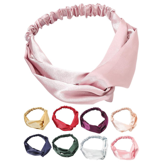9 Pcs Satin Cross Elastic Headbands for Women, Decorative Hair Accessories Set for Yoga, Workout, Photo Props, Random Color