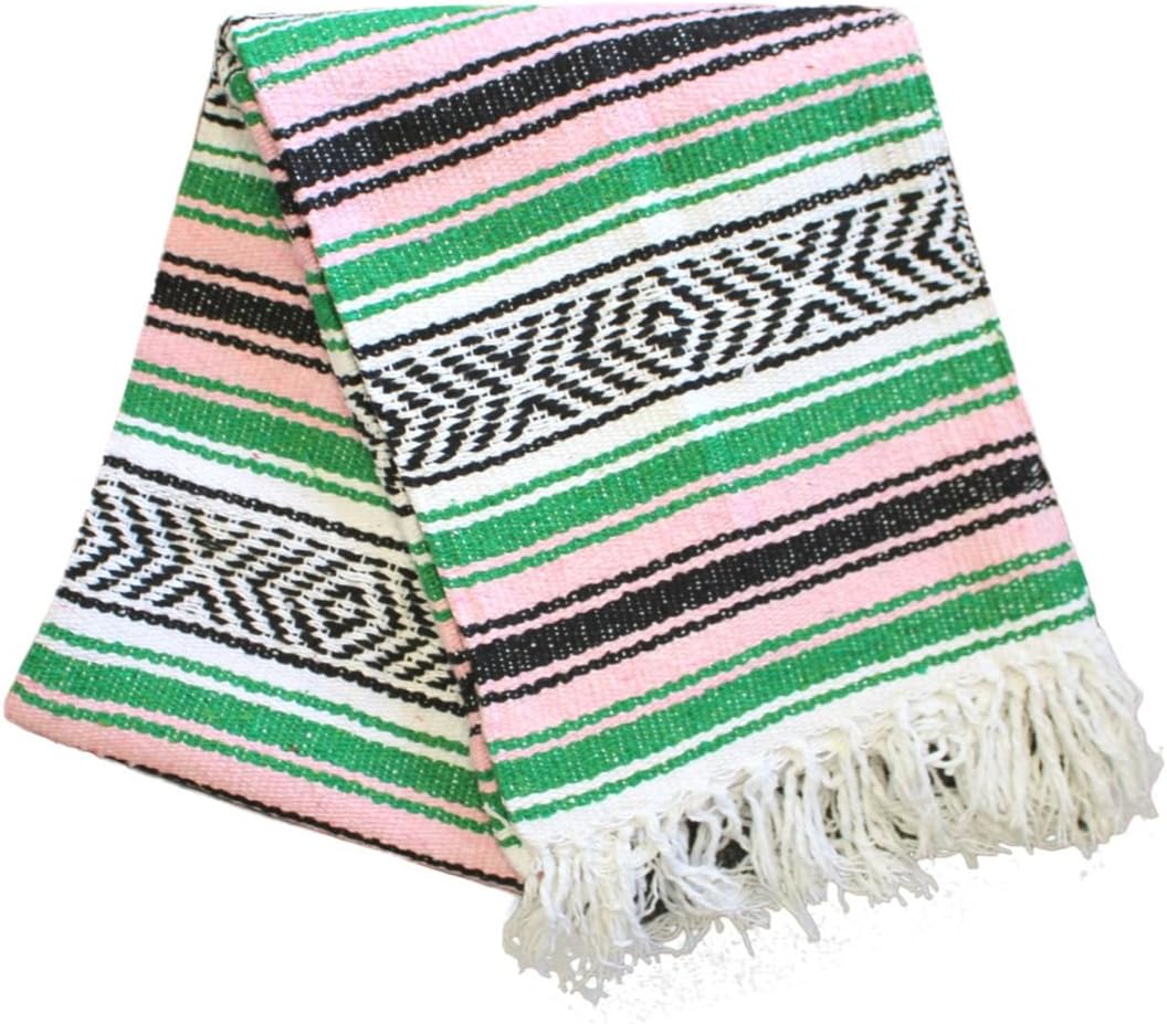 Del Mex Classic Mexican Blanket, Large Authentic Woven Falsa Throw (70"x50"), Artisan Southwest Décor for Beach, Yoga, Outdoors (Lavender)