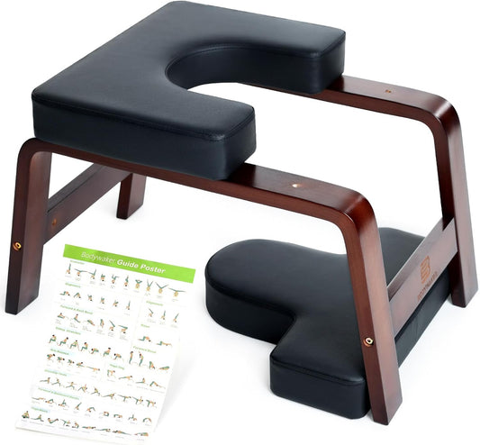 Yoga Headstand Bench, Stand Yoga Chair for Balance Training, Core Strength Building, Upside Down Chair for Relaxation, Handstand Trainer Inversion Chair for Home Gym (Wood White)