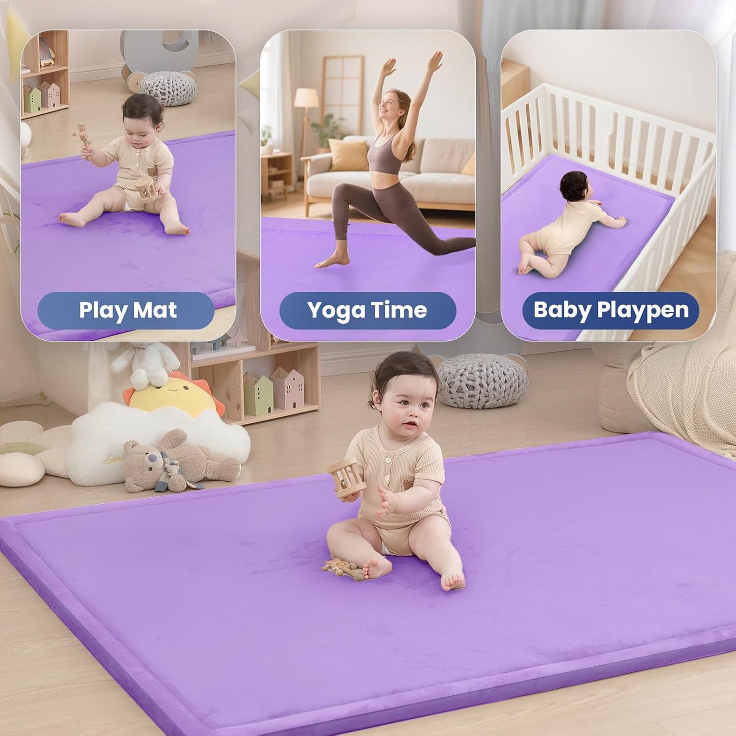 Baby Play Mat for Floor,1.3" Thick Memory Foam Tummy Time Mat,Soft Coral Velvet Nursery Rug,Large Non Slip for Crawling,Toddlers,Infants,Kids,Yoga & Tatami Style for Living Room(Dark Gray)