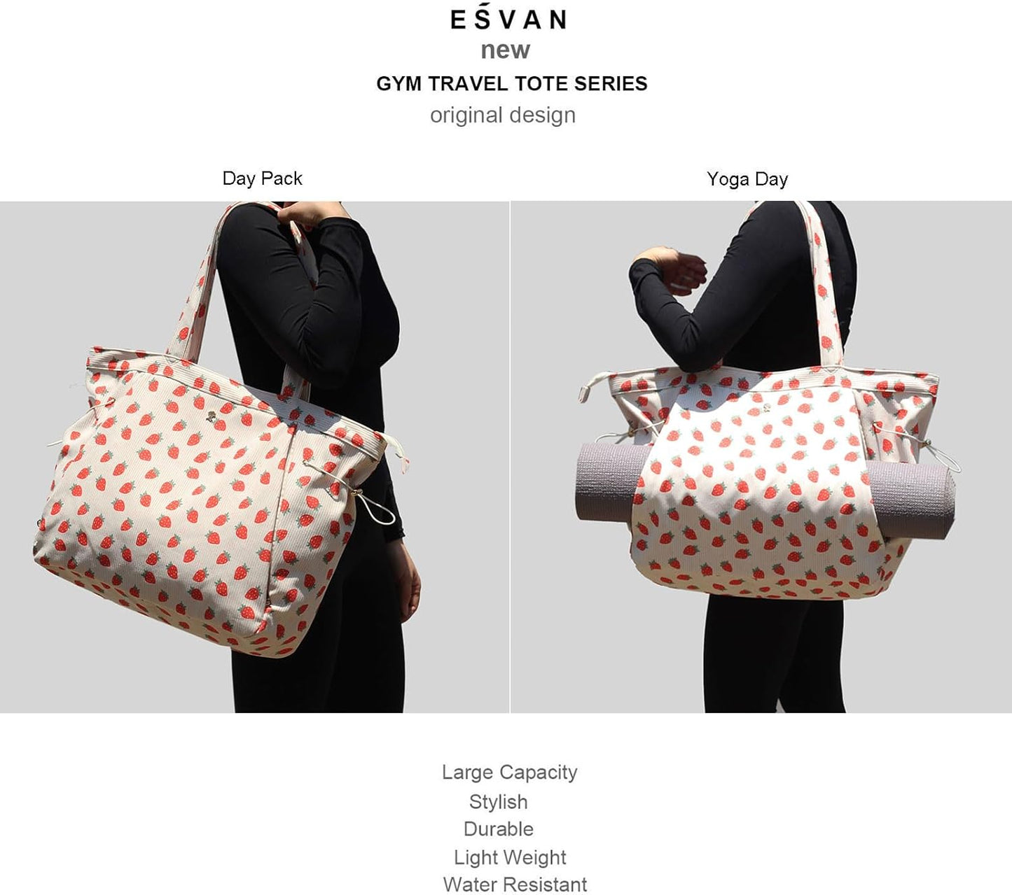 ESVAN Corduroy Yoga Tote Bag Gifts for Women Drawstring Yoga Mat Bag for Office Workout Travel Carryall Pilates Gym