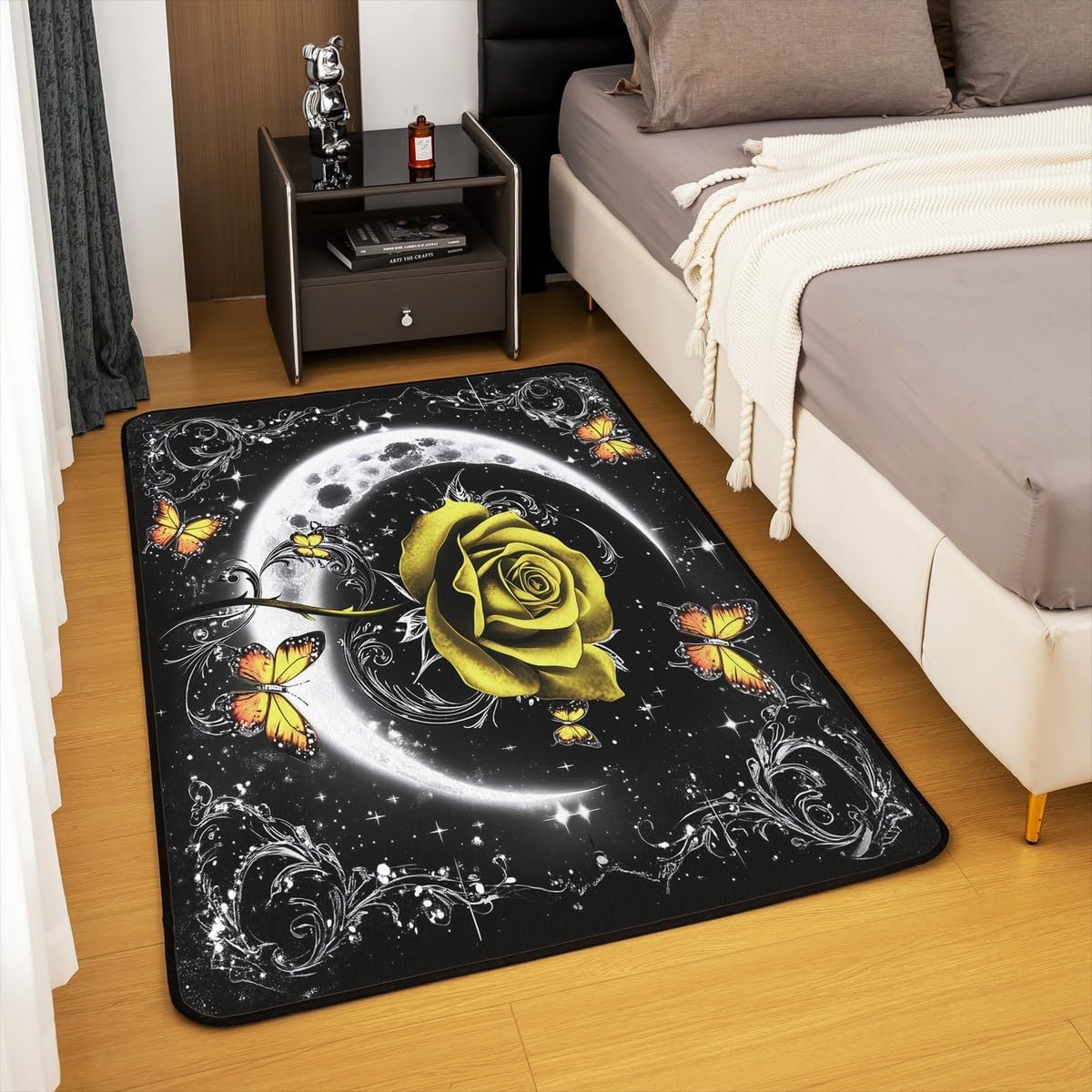 Feelyou Floral Rose Indoor Floor Mat Set,Romantic Blue Rose Rugs for Living Room Bedroom Area Rug 3x5,Boys Girls,Botanical Flower Rose Accent Rug Doormats Floor Mat for All Season
