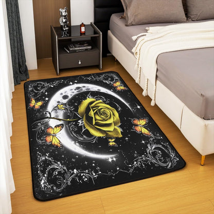 Feelyou Floral Rose Indoor Floor Mat Set,Romantic Blue Rose Rugs for Living Room Bedroom Area Rug 3x5,Boys Girls,Botanical Flower Rose Accent Rug Doormats Floor Mat for All Season