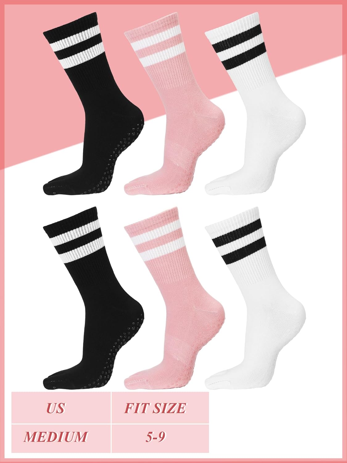 Fourluoo 6 Pairs Women Toe Socks Non Slip Yoga Socks with Grip Men Pilates Toe Socks for Dance Gym