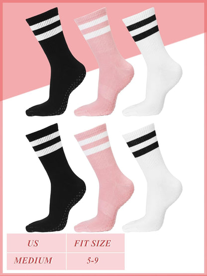 Fourluoo 6 Pairs Women Toe Socks Non Slip Yoga Socks with Grip Men Pilates Toe Socks for Dance Gym