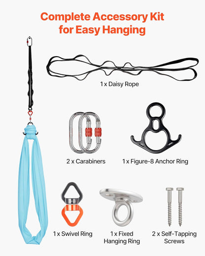 VEVOR Aerial Silk & Yoga Swing, Aerial Yoga Hammock Kit with 100gsm Nylon Fabric, Full Rigging Hardware & Easy Set-up Guide, Antigravity Flying for All Levels Fitness Bodybuilding
