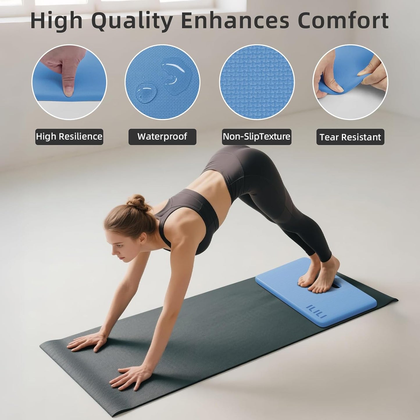 ILILI Yoga Knee Pad Foldable, TPE Soft Pad 24*17*0.5inch (Folding Size 17*12*1inch) for Knee Push-ups, Plank Support＆Elbow/Knee Support, Portable and Lightweight for Yoga Pilates, Fitness Exercise, Outdoor