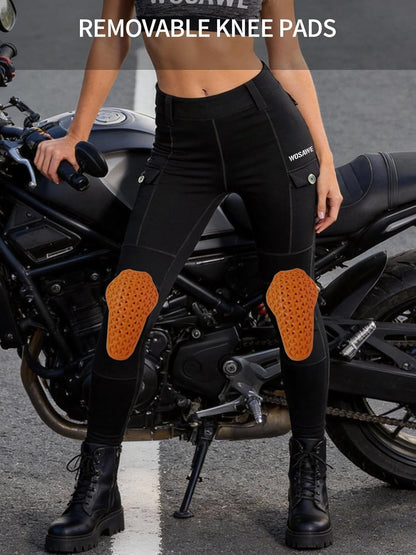 WOSAWE Women's Motorcycle Yoga Leggings with Removable Knee Pads Butt Lifting Cargo Pants