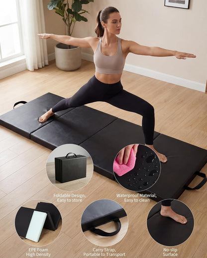 Gymnastics Mat, 6x2/3Ft 2-Inch Thick 4-Fold Exercise Floor Mat for Home Gym, Portable Yoga Mat for Pilates, Aerobics, Martial Arts & Training