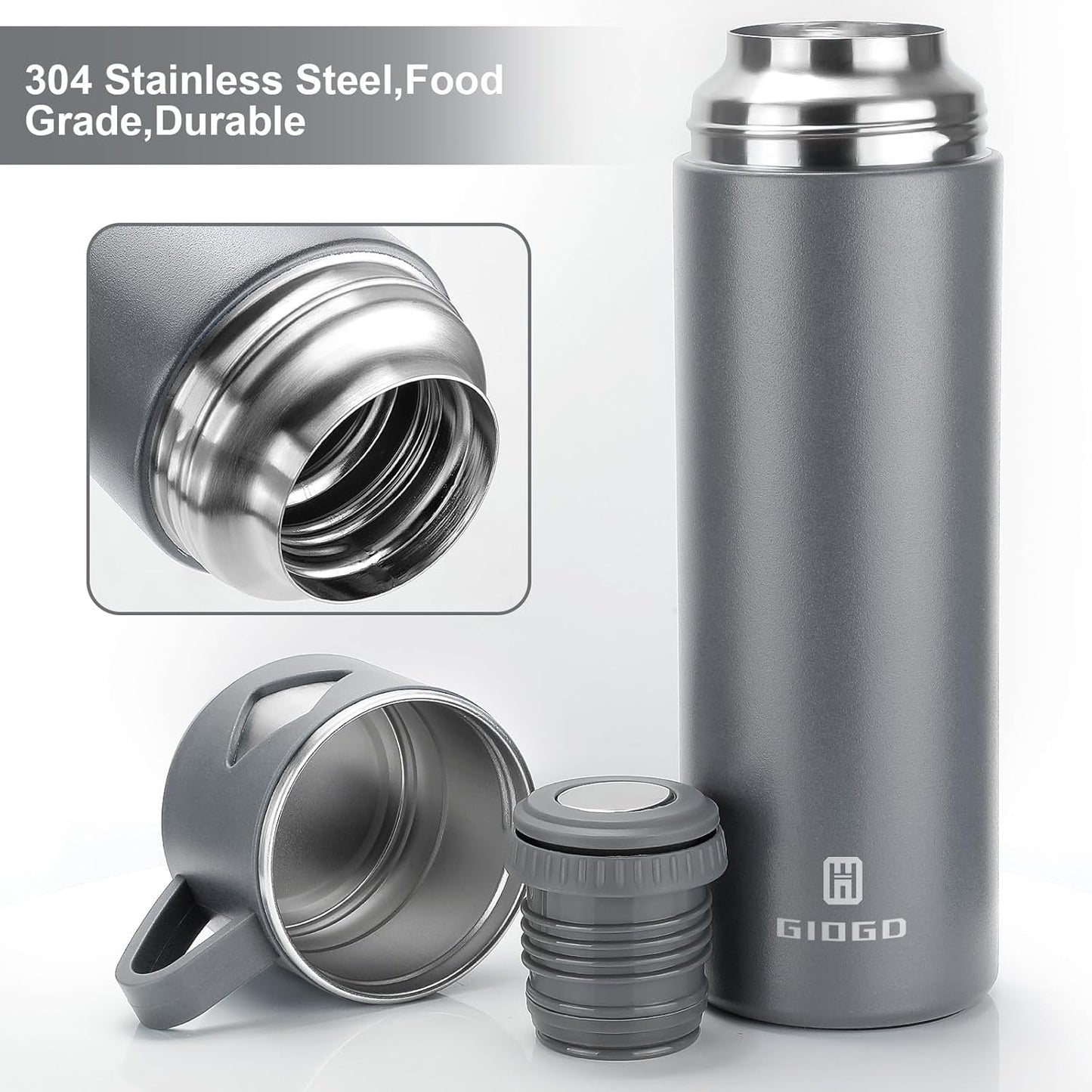 Stainless Steel Thermo 500ml/16.9oz Vacuum Insulated Bottle with Cup for Coffee Hot drink and Cold drink water flask.(Pink,Set)