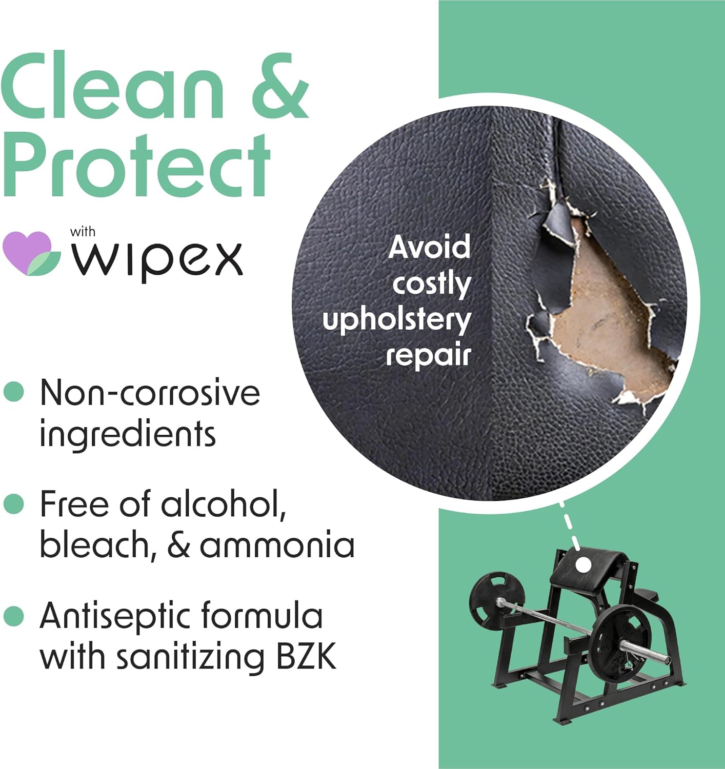 Wipex Yoga Mat Cleaner Wipes, EWG Verified, 400 Ct Plant-Based Lemongrass, Eucalyptus & Vinegar Wipes for Gym & Fitness Equipment & All Purpose Gym Cleaning - Safe for Peloton Bikes & Treadmills