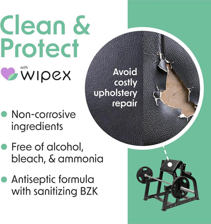 Wipex Yoga Mat Cleaner Wipes, EWG Verified, 400 Ct Plant-Based Lemongrass, Eucalyptus & Vinegar Wipes for Gym & Fitness Equipment & All Purpose Gym Cleaning - Safe for Peloton Bikes & Treadmills