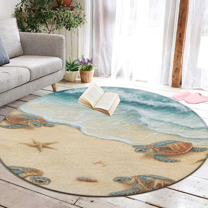 Room Sofa Yoga Soft Round Carpet, Home Decor Non Slip Kitchen Office Circle Rug, Machine Washable Modern Round Area Rug Beach Turtles, 60inch