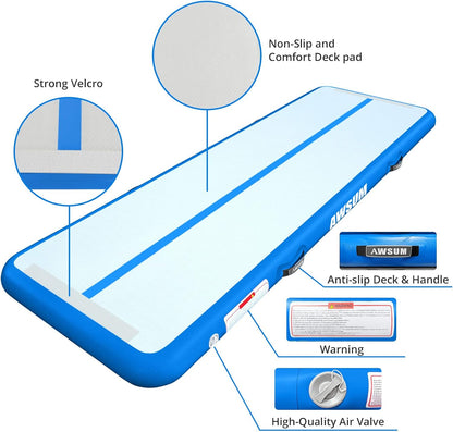 AWSUM Inflatable Gymnastics Mat 10ft/13ft/16ft/20ft/23ft Training mat 4/8 inches Thick tumbling mat with Electric Pump for Home/Gym/Outdoor