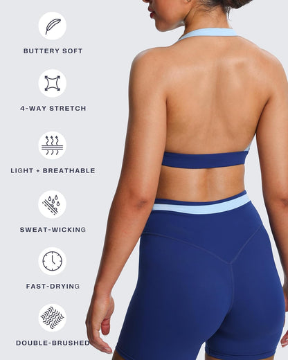 Aoxjox Women's Color Block Halter Workout Sports Bras Fitness Athletic Vanessa Bra Yoga Crop Tank
