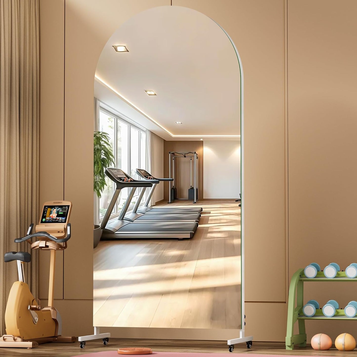 Hasipu 71" x 28" Arched Rolling Home Gym Mirror with Wheels, 360° Swivel Body Mirror with HD Tempered Glass, Large Floor Mirror for Yoga Room, Dance Studio, Bedroom & Home Gym