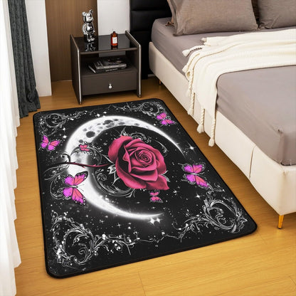 Feelyou Floral Rose Indoor Floor Mat Set,Romantic Blue Rose Rugs for Living Room Bedroom Area Rug 3x5,Boys Girls,Botanical Flower Rose Accent Rug Doormats Floor Mat for All Season