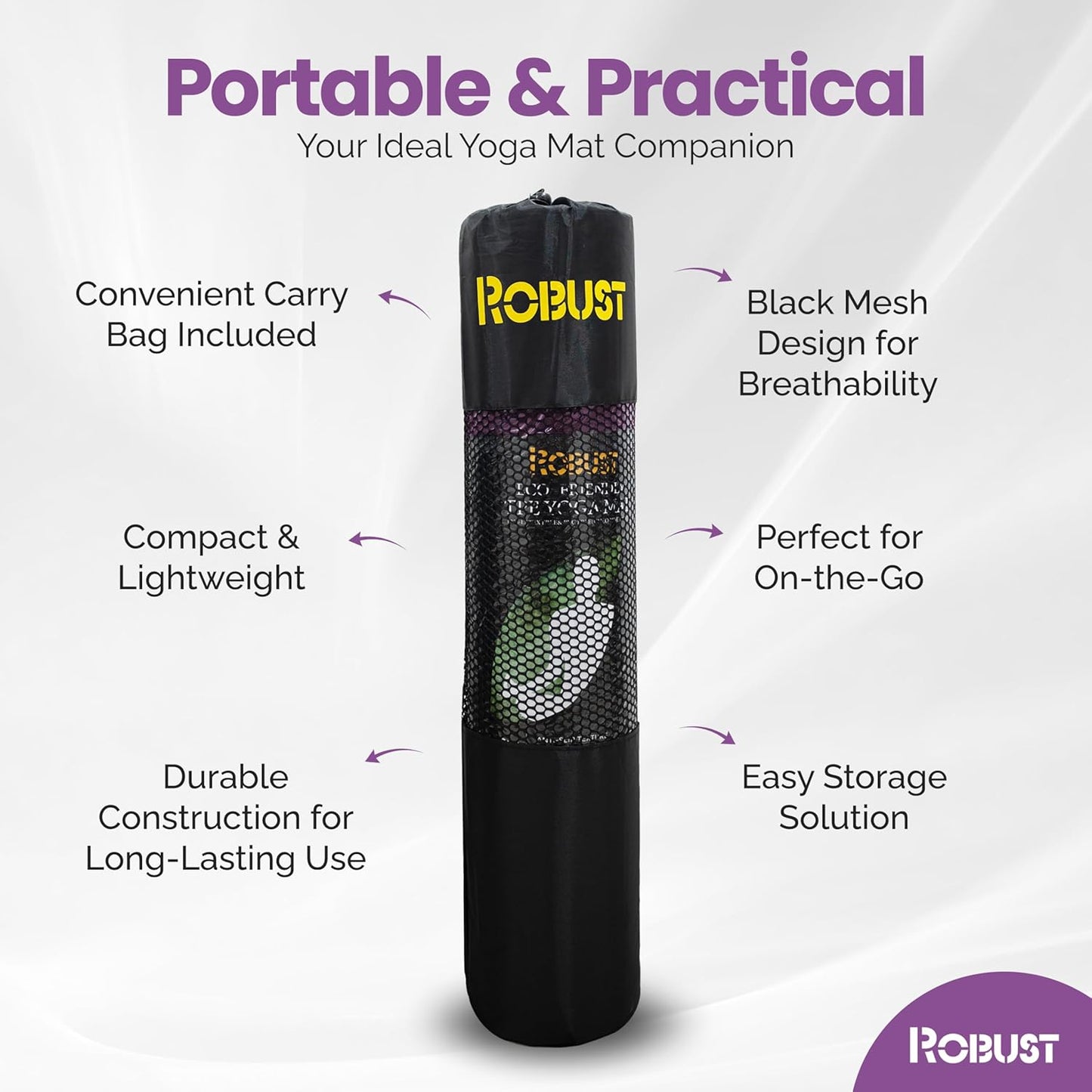 Robust Extra Thick Yoga Mat 1/4 & 1/3 & 2/5 Inch - Non Slip Exercise Mat with Alignment Lines, Carrying Strap, TPE Eco-Friendly Material for Knee Support, Sweat-Proof 72" x 24" for Women & Men