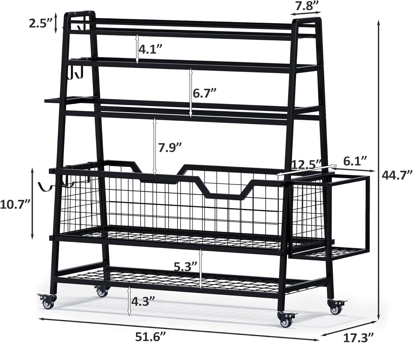 Dual-Sided Dumbbell Rack with Hooks & Wheels, Adjustable Home Gym Storage Rack for Dumbbells, Kettlebells, Balls, Yoga Mats, Ab Roller, Weight Rack Organizer for Workout Equipment