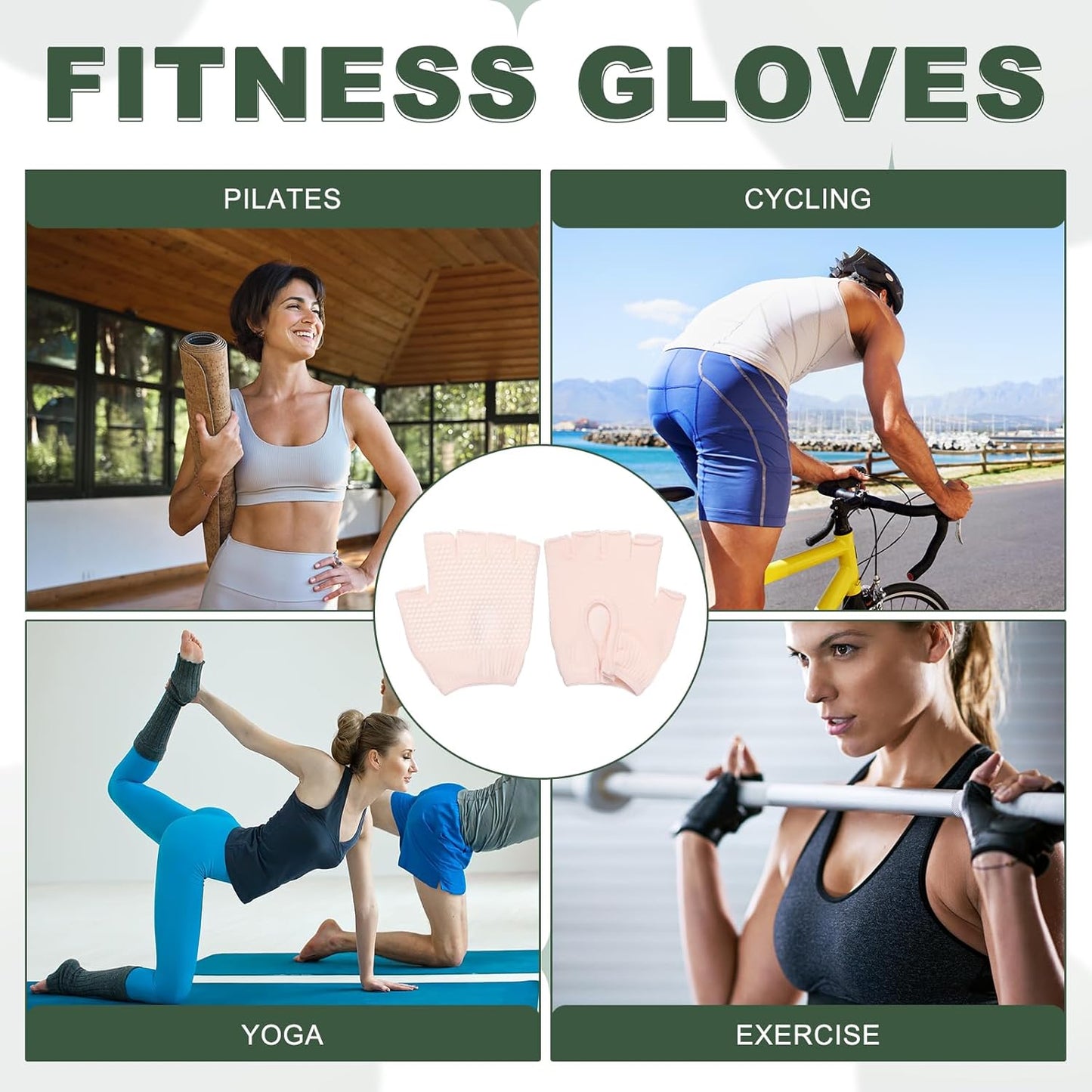 Yoga Gloves, Non Slip Fingerless Pilates Gloves Breathable Exercise Workout Mittens