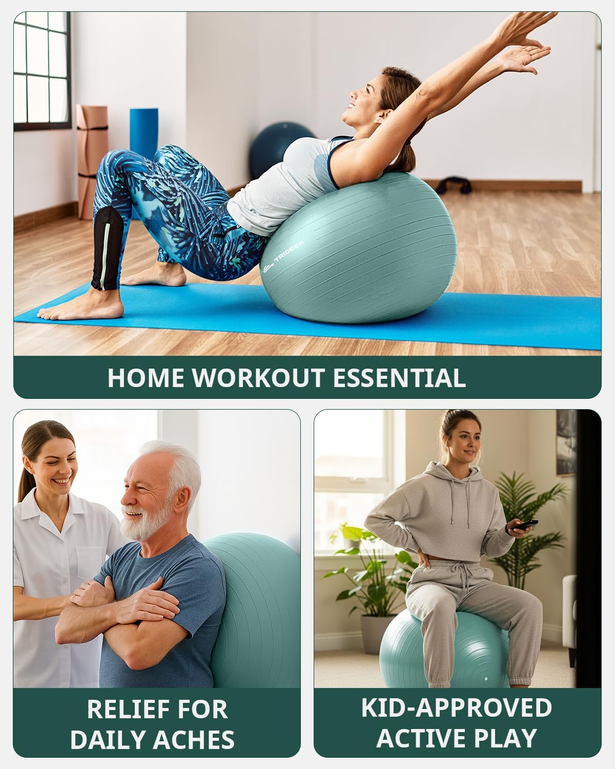 Trideer Exercise Ball Yoga Ball,Office Seating & Balance Ball Chair, Stability Ball for Pilates, Physical Therapy,Core Training & Balance Improvement & Stretching