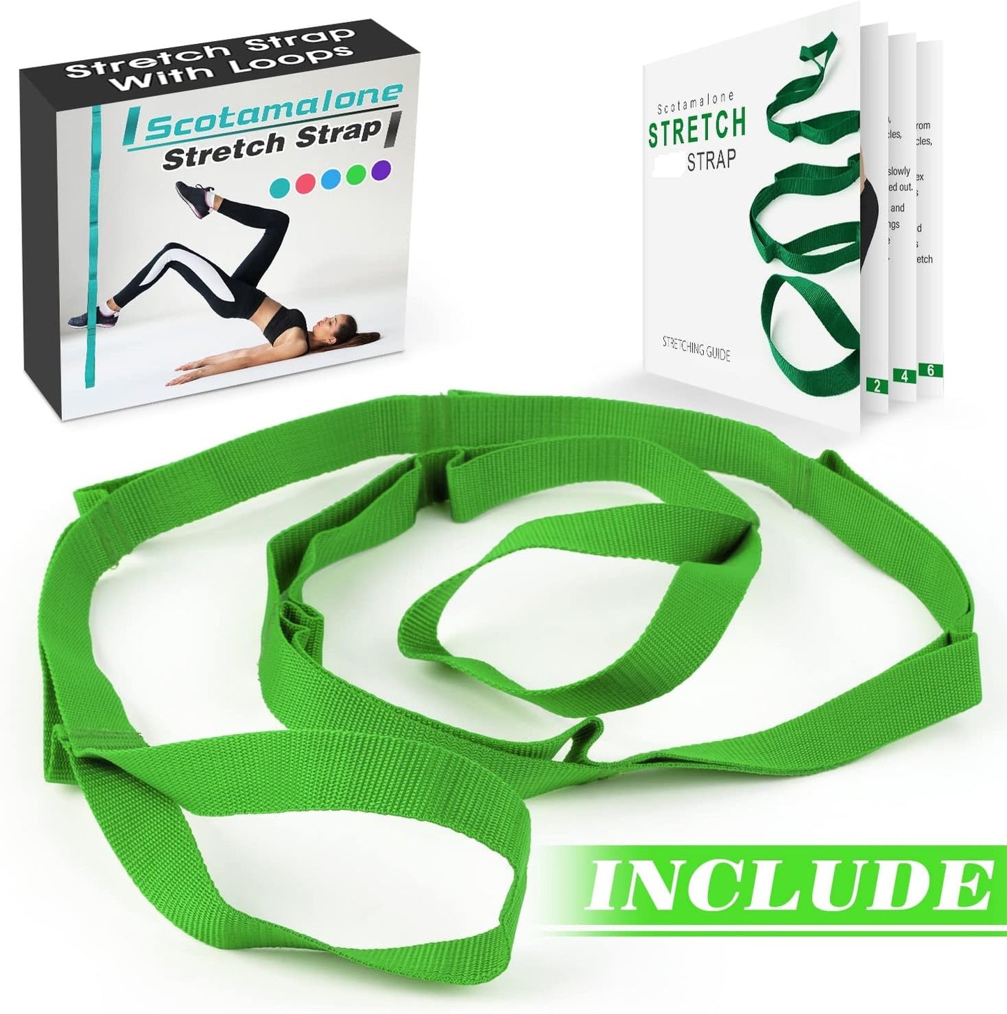 Scotamalone Stretching Strap Yoga Strap Physical Therapy for Home Workout, Exercise, Pilates and Gymnastics, 10 Loops Non-Elastic Stretch Bands with Aesthetic Packaging for Women & Men