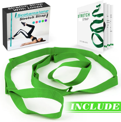 Scotamalone Stretching Strap Yoga Strap Physical Therapy for Home Workout, Exercise, Pilates and Gymnastics, 10 Loops Non-Elastic Stretch Bands with Aesthetic Packaging for Women & Men