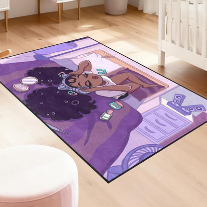Black Girl Area Rug for Bedroom African Black Girls Floor Rugs for Living Room Playroom Cartoon Art Home Decor Soft Yoga Mats for Women Afro Purple 47" x 31" (2.7 x 3 Feet)