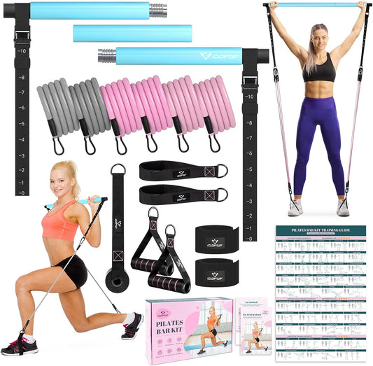 COFOF Pilates Bar Kit with Resistance Bands, Multifunctional Yoga Pilates Bar with Heavy-Duty Metal Adjustment Buckle, Portable Home Gym Pilates Resistance Bar Kit for Women Full Body Workouts