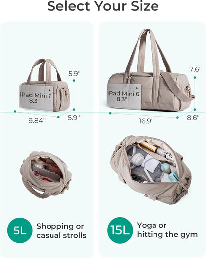 BAGSMART Reiki Gym Bag for Women, Mini/Medium Crossbody Bags for Women, 5L Dance Bag with Detachable Strap, 15L Yoga Mate Bag with Wet & Dry Pocket