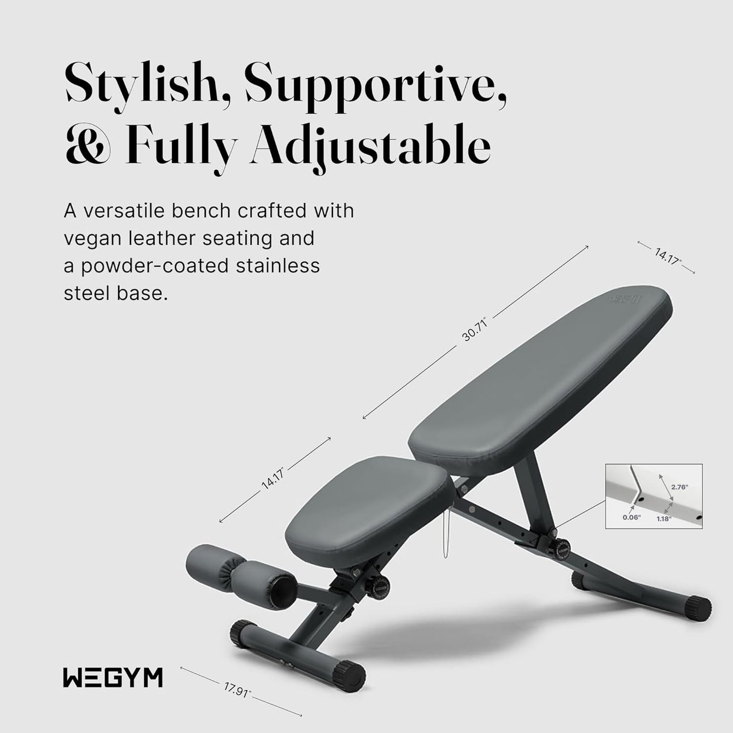 WeGym Fitness Bench, Adjustable, Collapsible, Comfortable, and Luxurious Home Gym Bench for Strength Training