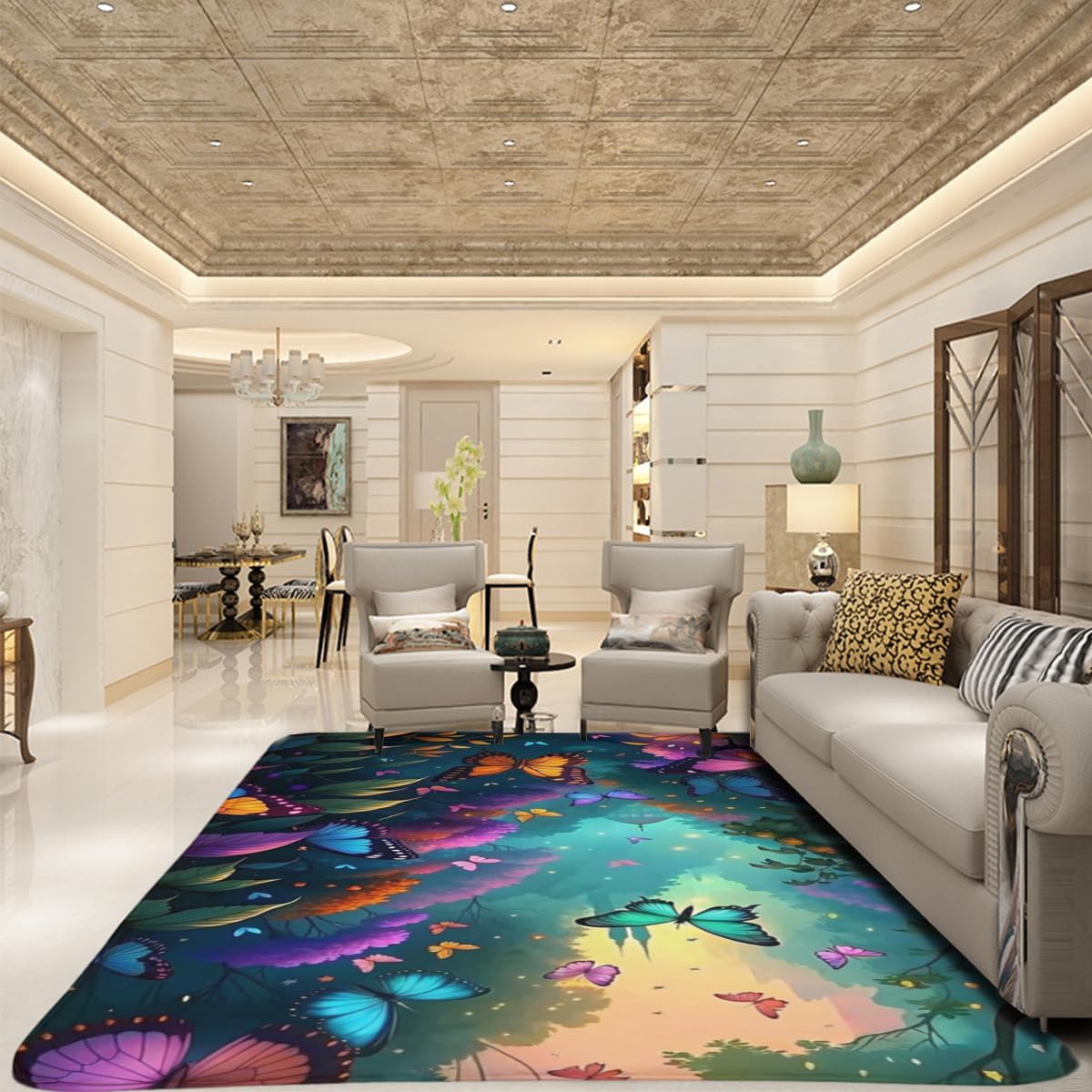 Butterfly Carpet Area Rug - Lovely Butterflies Printed Carpets for Kids Butterfly Theme Living Room Indoor Bedroom Decor Soft Polyester Yoga Mat 2'x3'
