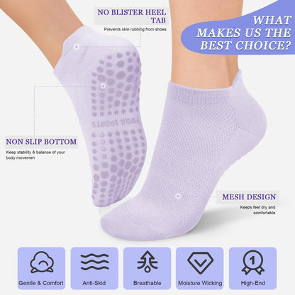 yeuG Pilates Socks for Women Non Slip Grip Socks for Yoga, Barre, Hospital, Barefoot Grippy Yoga Sock Womens Gifts 4 Pairs