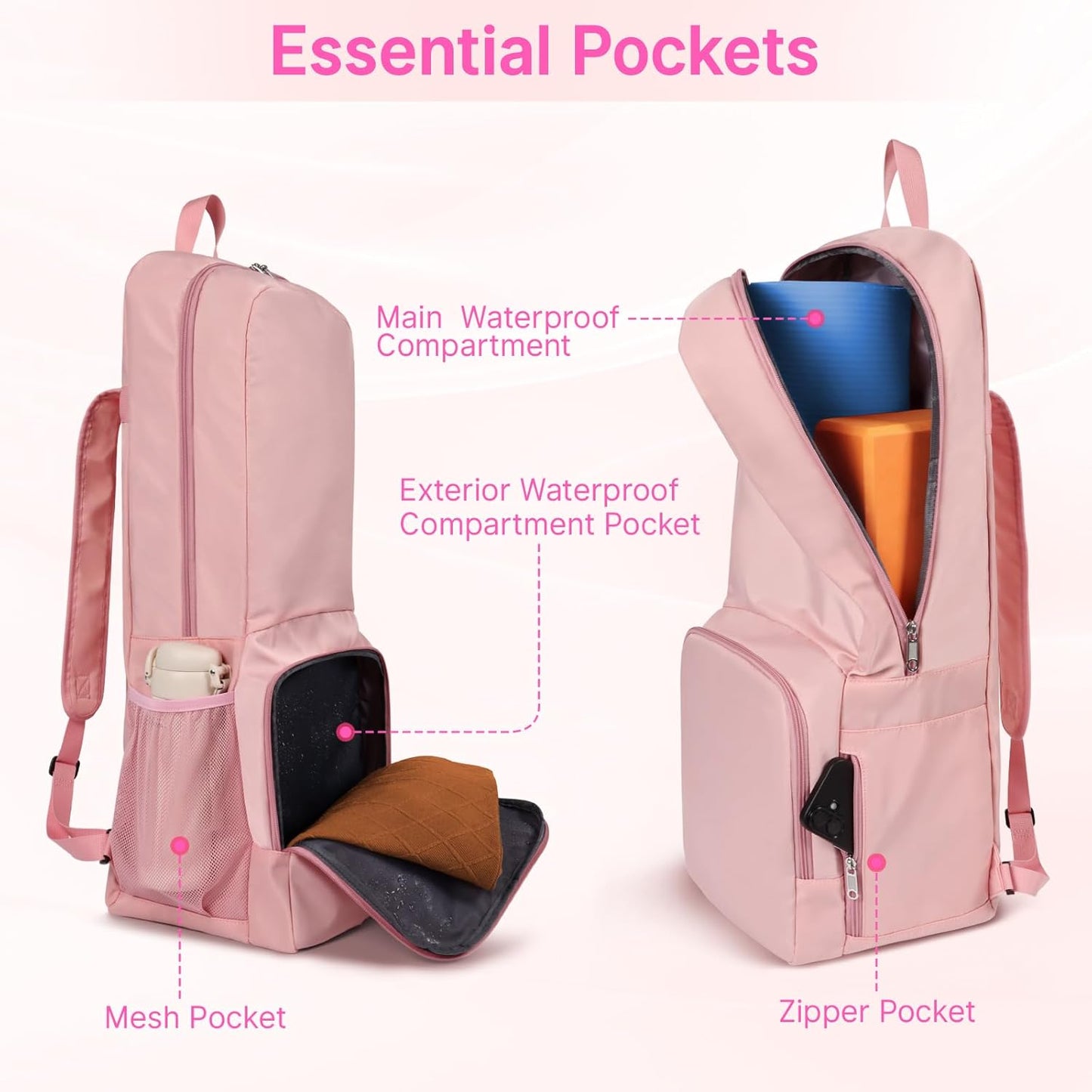 Yoga Mat Bag Carrier Zipper Closure Multi Functional Essential Pockets Exercise Yoga Mat Holder Backpack