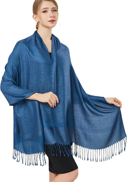 vimate Silky Paisley Pashmina Shawl Scarf-Women's Soft Double-side Jacquard Pashminas Wrap for Evening Dress Travel Shawl