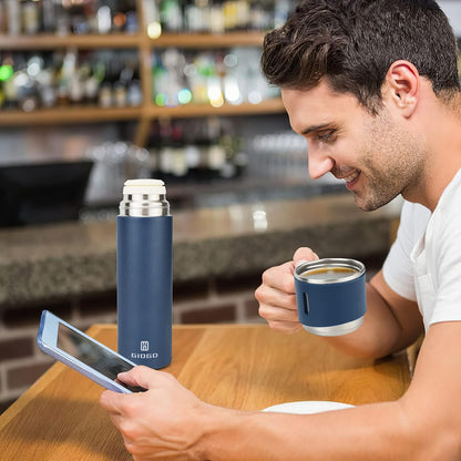 Stainless Steel Thermo 500ml/16.9oz Vacuum Insulated Bottle with Cup for Coffee Hot drink and Cold drink water flask.(Pink,Set)