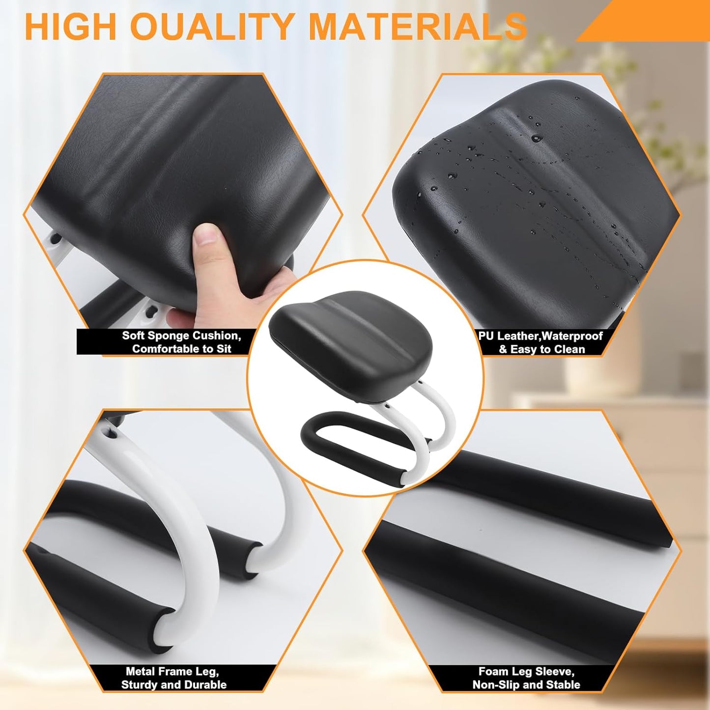 Engorgio Meditation Bench Black, Adjustable Height Meditation Chair, Kneeling Meditation Stool, Seiza Chair, Prayer Bench with Cushion for Home Studio Portable Non-Slip Yoga Stool.