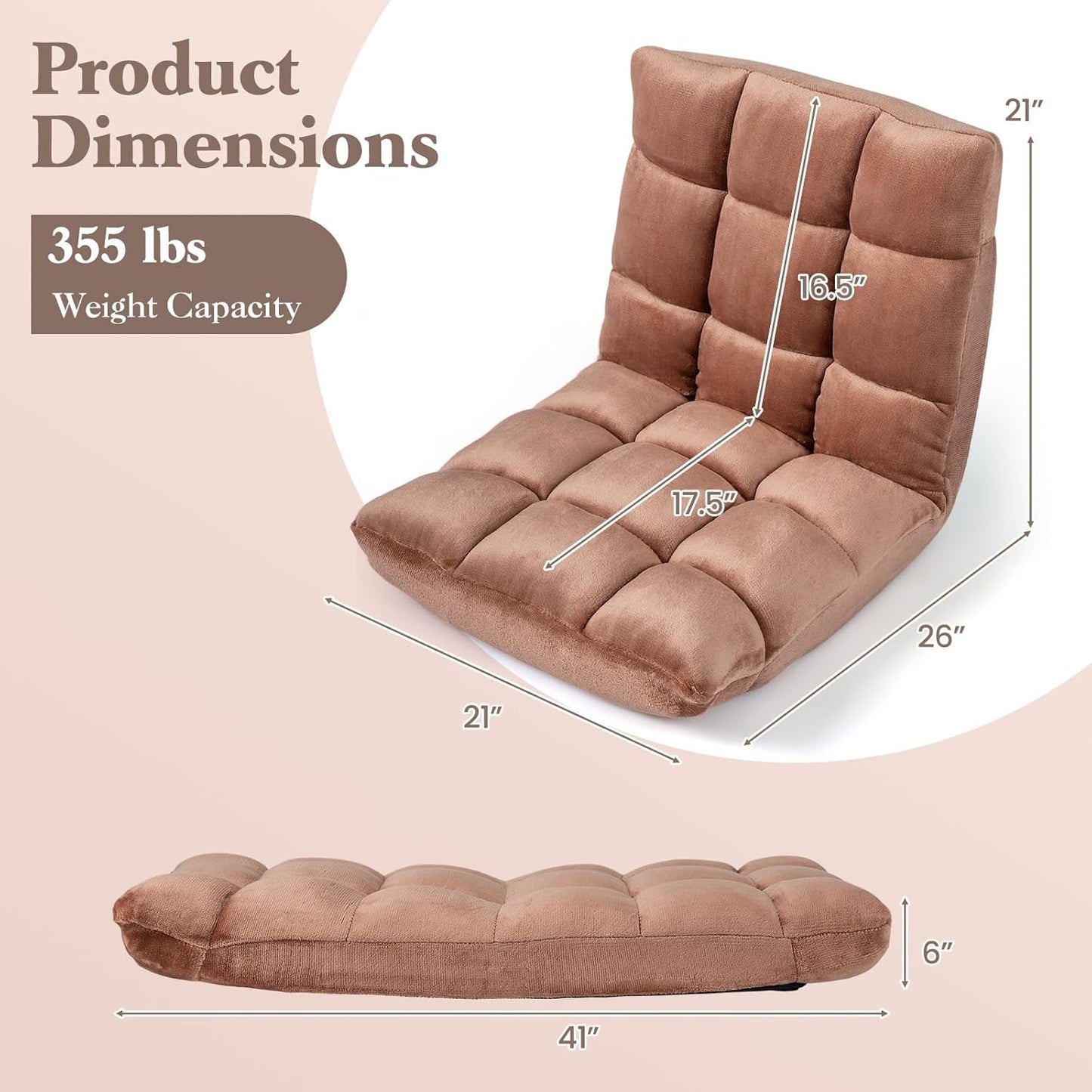 Giantex Folding Floor Chair with Back Support, 14 Adjustable Position, Padded Sleeper Bed, Couch Recliner, Gaming Floor Chairs for Adults, Meditation, Living Room (TAN)