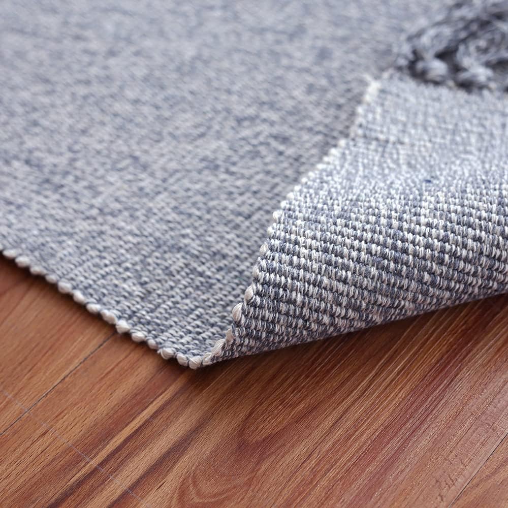Cotton Bathroom Rug Reversible Laundry Room Rag Rug. Hand Woven Yoga mat Entryway Runner Kitchen Bathroom Bedroom Dorm (23"x80", Silver)