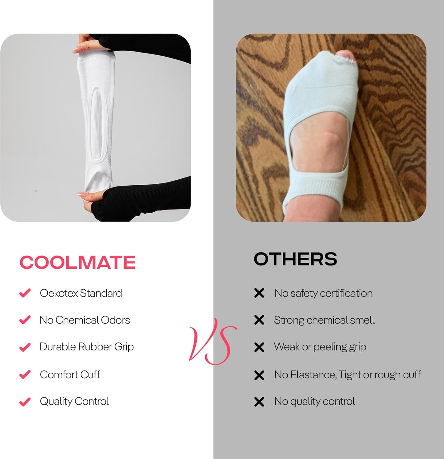 COOLMATE Pilates Socks with Grips for Women, Yoga Socks, Crew Non Slip Women for Barre, Pilates Gifts for Women - Colors B