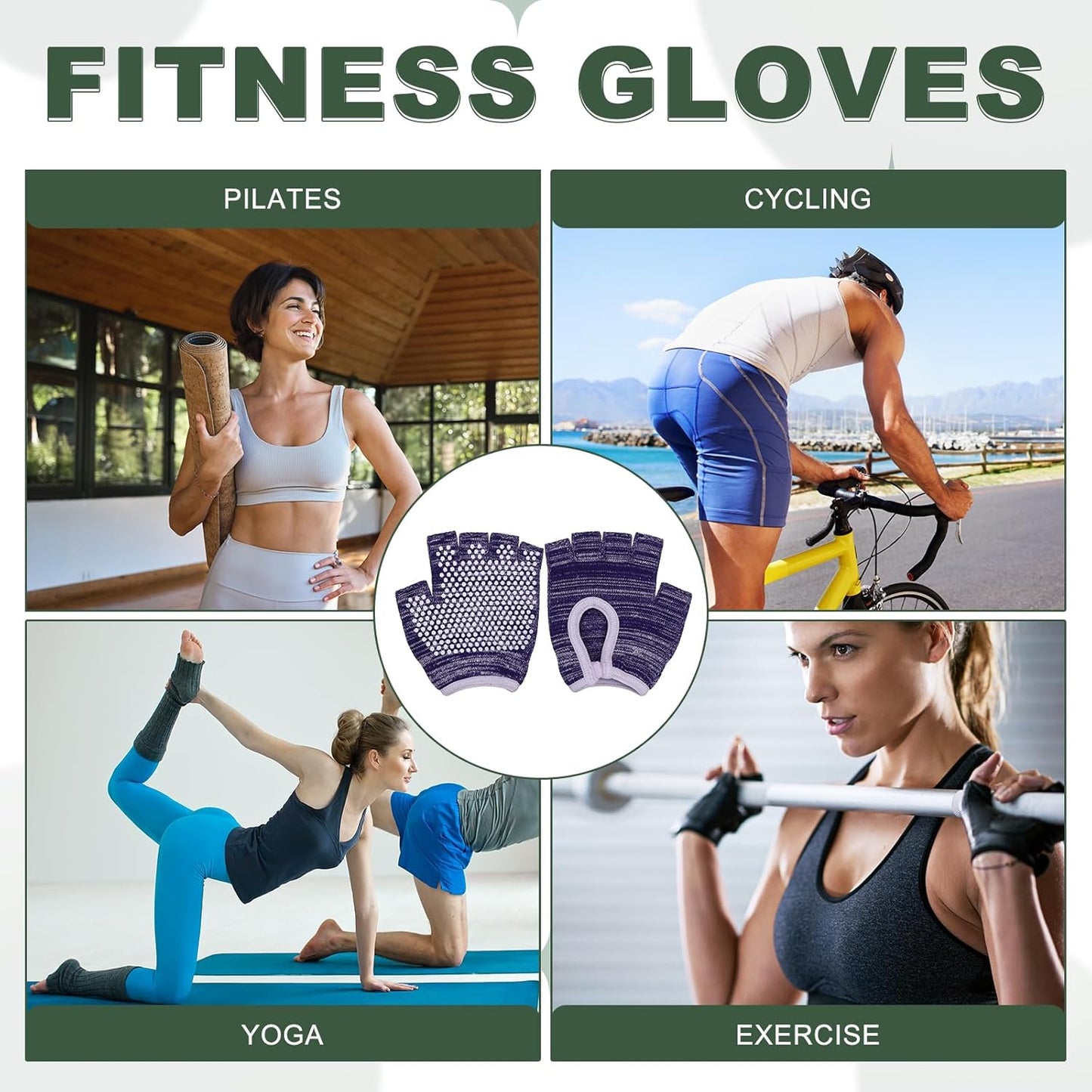 Yoga Gloves, Non Slip Fingerless Pilates Gloves Breathable Exercise Workout Mittens