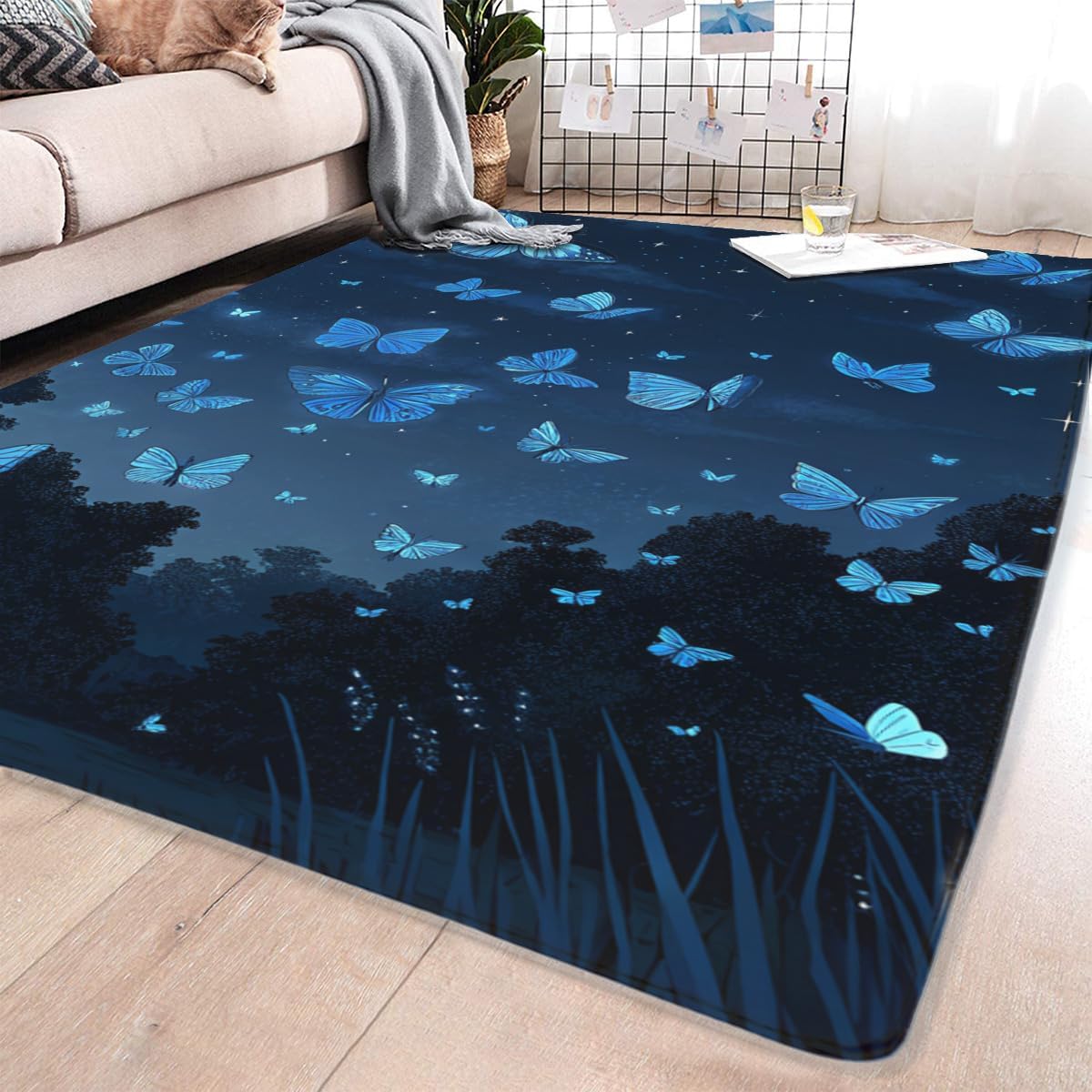 Butterfly Carpet Area Rug - Lovely Butterflies Printed Carpets for Kids Butterfly Theme Living Room Indoor Bedroom Decor Soft Polyester Yoga Mat 2'x3'