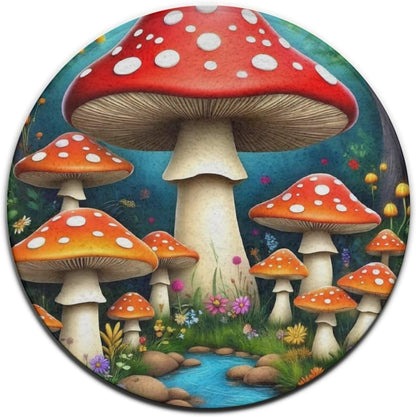 Large Home Decor Mat, Soft Round Yoga Carpet, Non Slip Machine Washable Home Office Circle Rug Gothic Witchy Sun Moon Mushroom Moth