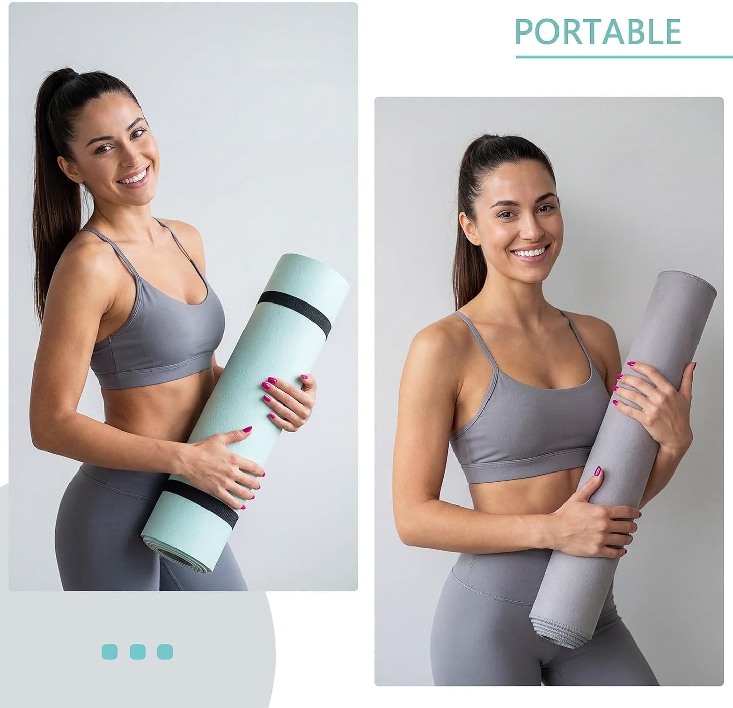 Woanger 2 Pack Hot Yoga Mat Thick 12mm and Towel Non Slip 72" x 26.5" Extra Large Absorbent Microfiber with Nylon Strap for Pilates Exercise Fitness Workout