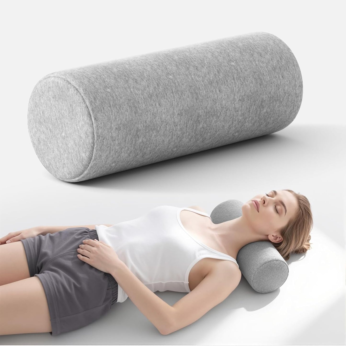 Neck Roll Pillow, Memory Foam Neck Support Pillows, Round Neck Pillows, Cylinder Bolster Pillows for Bed, Couch, and Yoga, Removable Washable Cover,18 * 4.1 * 4.1inch (Cool-Blue)