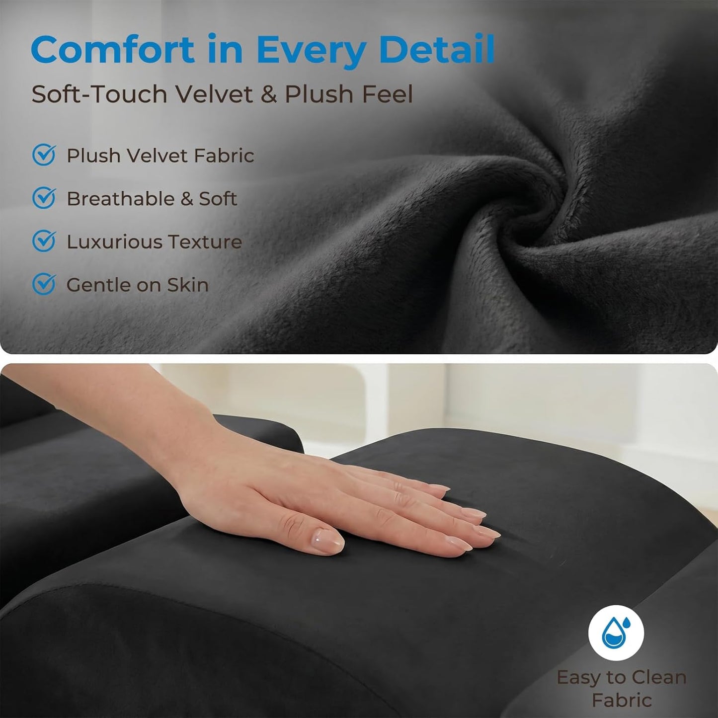 Mjkone Velvet Yoga Chair, Yoga Chaise Lounge Chair Indoor with Side Pockets, Headrest, Waist Cushion, Movable Footrest, Curved Sofa Chair for Relaxation Stretching for Bedroom, Black